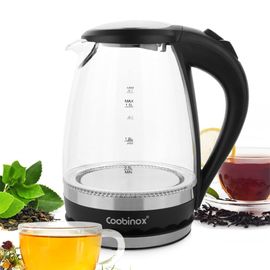 Coobinox® 1.5L Premium Glass Electric Kettle (CX-1720KG) - Fast Boiling Tea Pot with Stainless Steel Heating Plate